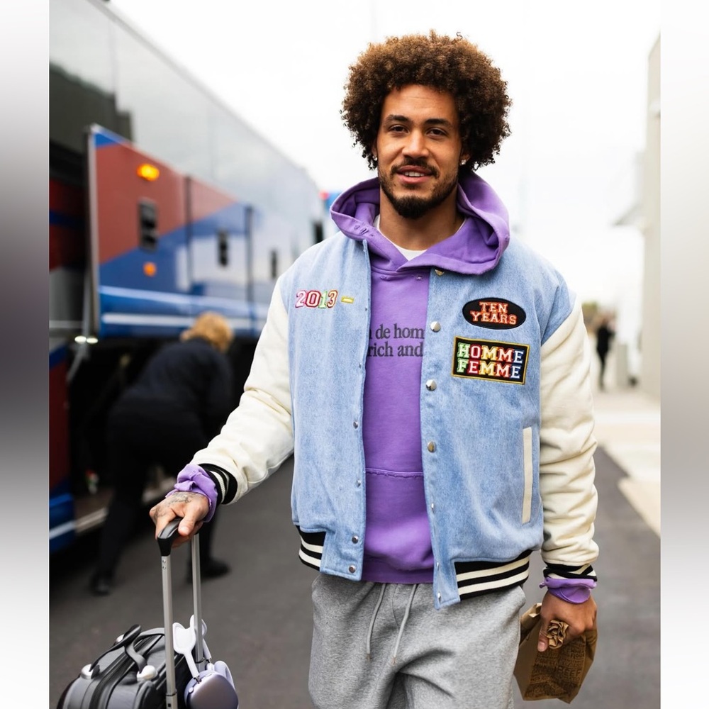 Homme+Femme  Bomber Jacket with Varsity Style